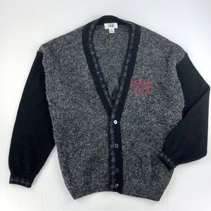 Vintage Jed Gray Black V Neck Crest Button Down Acrylic Fuzzy Dad Sweater Top